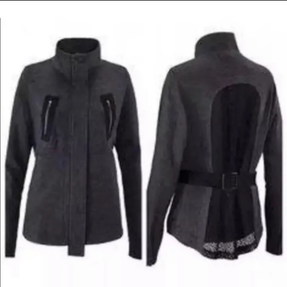 Cabi Heathered Grey and Black Mesh Back Jacket